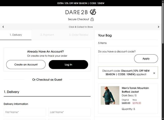 Dare2b checkout page showing Dare2b promo code box | Screenshot taken by SimplyCodes community member on Sep 3, 2025