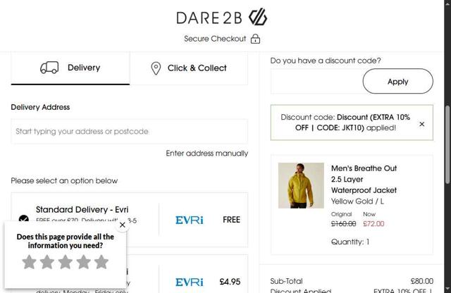 Dare2b checkout page showing Dare2b promo code box | Screenshot taken by SimplyCodes community member on Aug 27, 2025