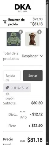 JULIA15 coupon verification screenshot