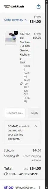 darkFlash coupon verification screenshot