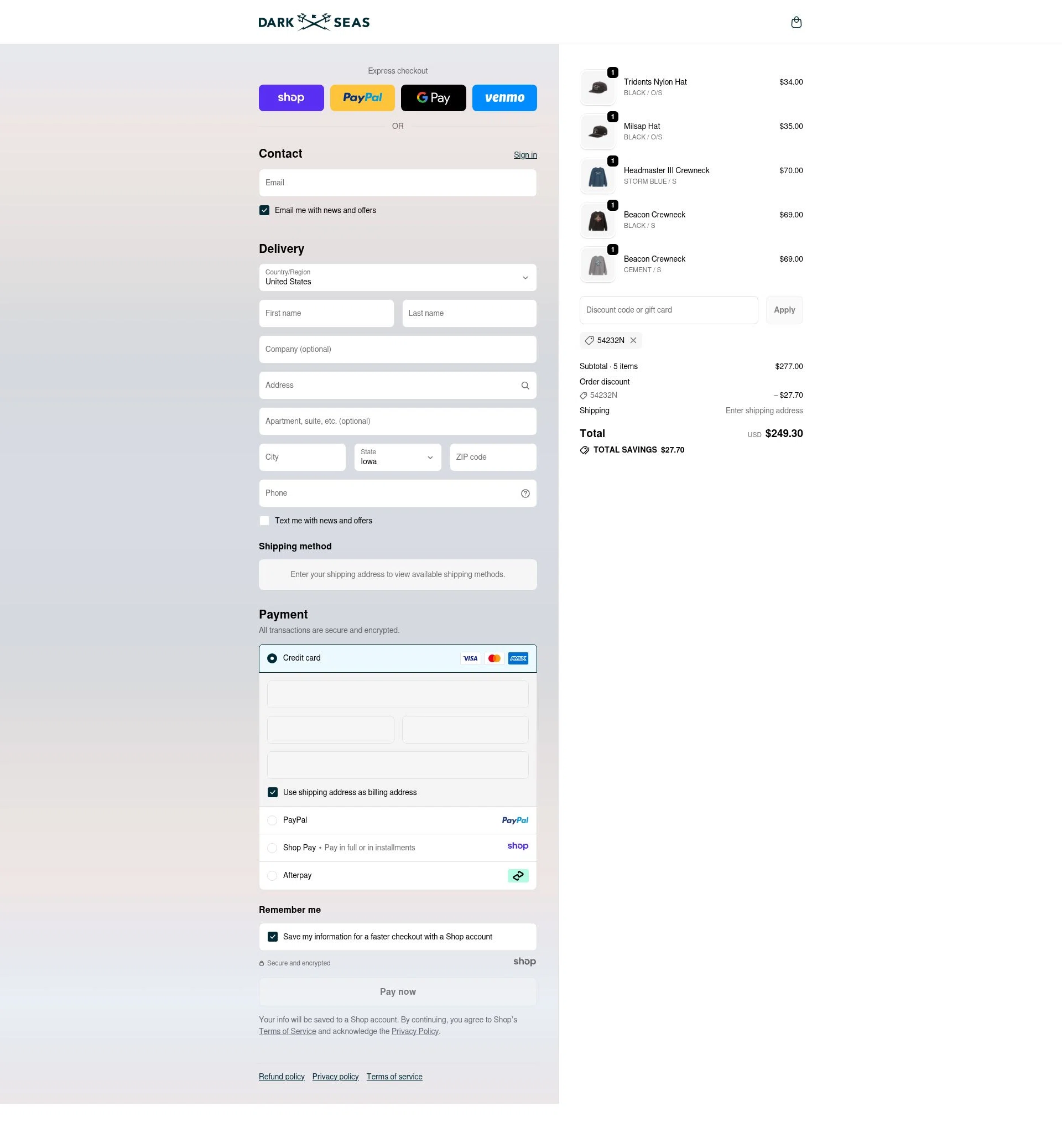 Dark Seas Division checkout page showing Dark Seas Division promo code box | Screenshot taken by SimplyCodes community member on Nov 15, 2025