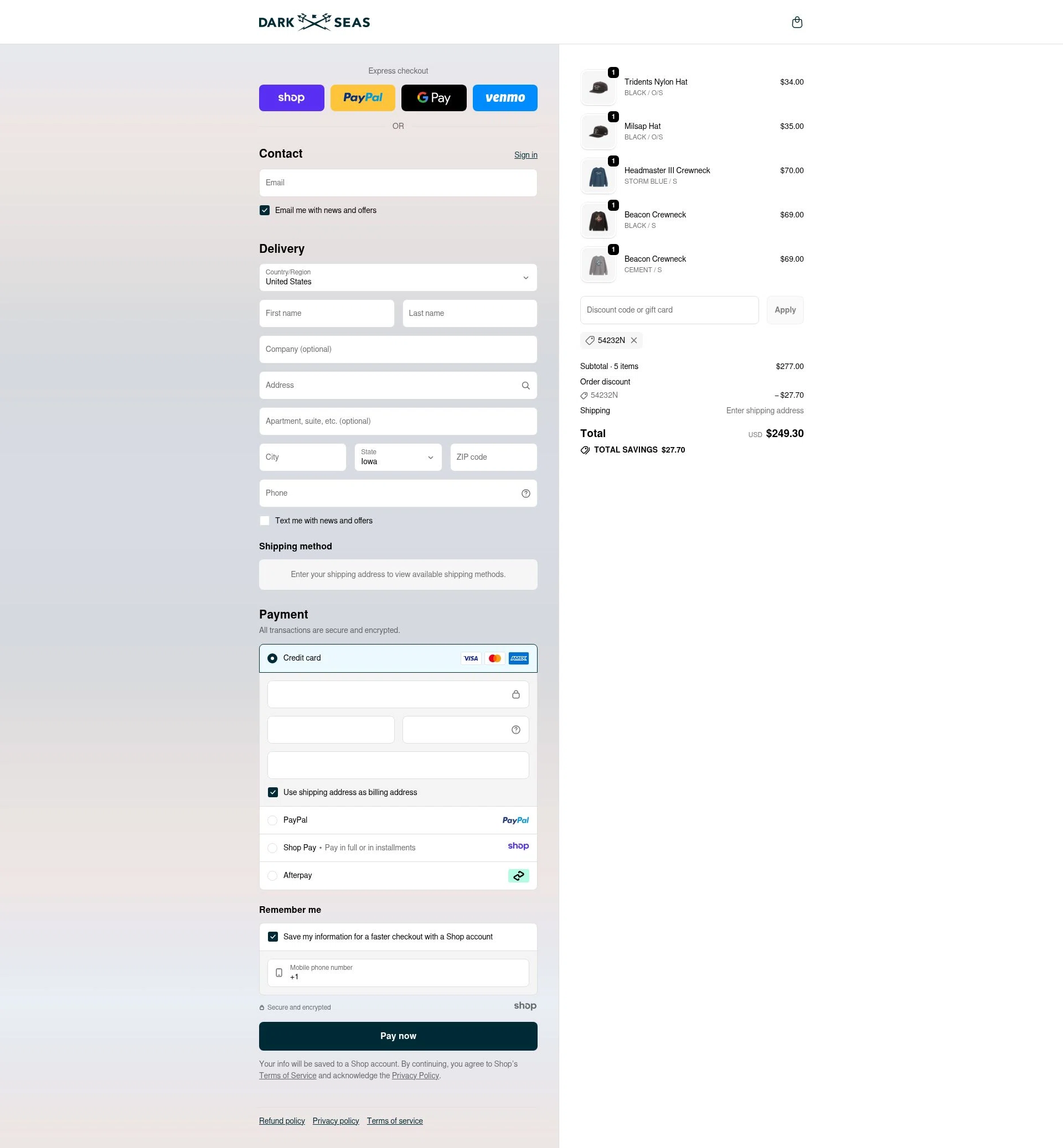 Dark Seas Division checkout page showing Dark Seas Division promo code box | Screenshot taken by SimplyCodes community member on Nov 9, 2025