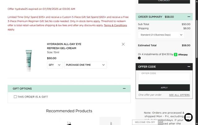 Darphin checkout page showing Darphin promo code box | Screenshot taken by SimplyCodes community member on Aug 4, 2025