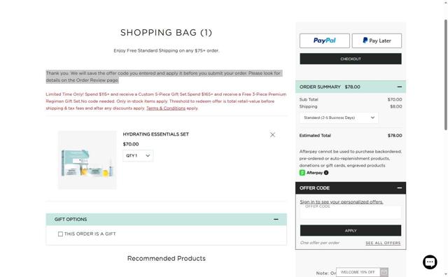 Darphin checkout page showing Darphin promo code box | Screenshot taken by SimplyCodes community member on Aug 1, 2025