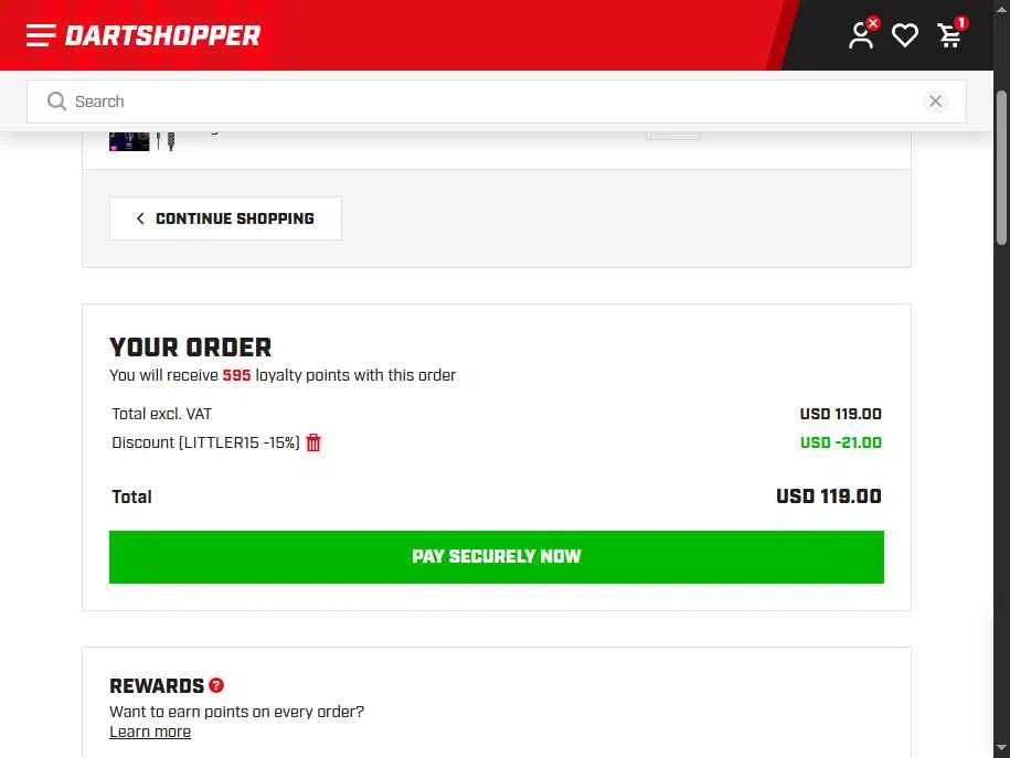 Dartshopper checkout page showing Dartshopper discount code box | Screenshot taken by SimplyCodes community member on Jul 11, 2025