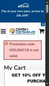 HOLIDAY15 coupon verification screenshot