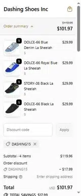 DASHING15 coupon verification screenshot
