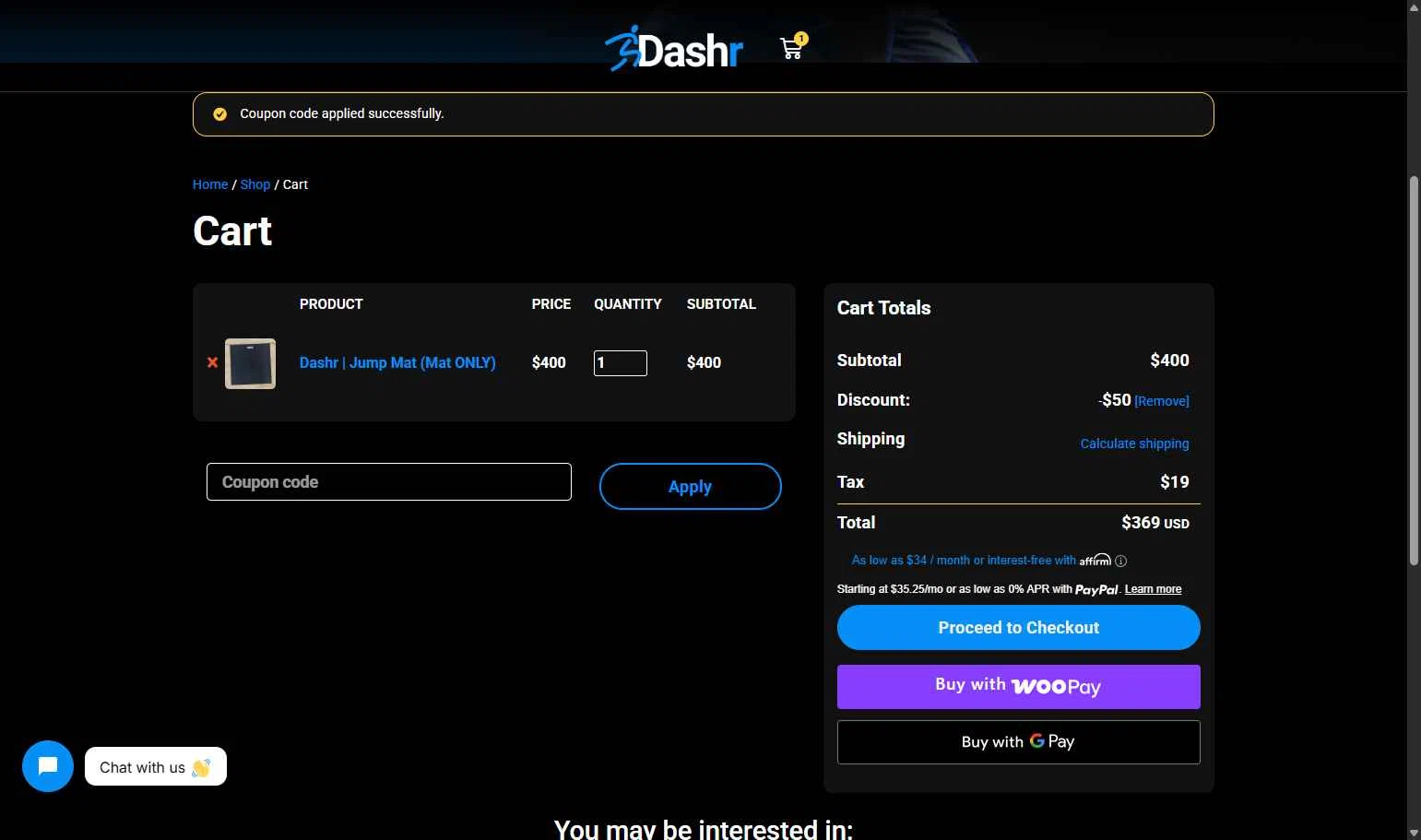 Dashr checkout page showing Dashr promo code box | Screenshot taken by SimplyCodes community member on Jan 2, 2026