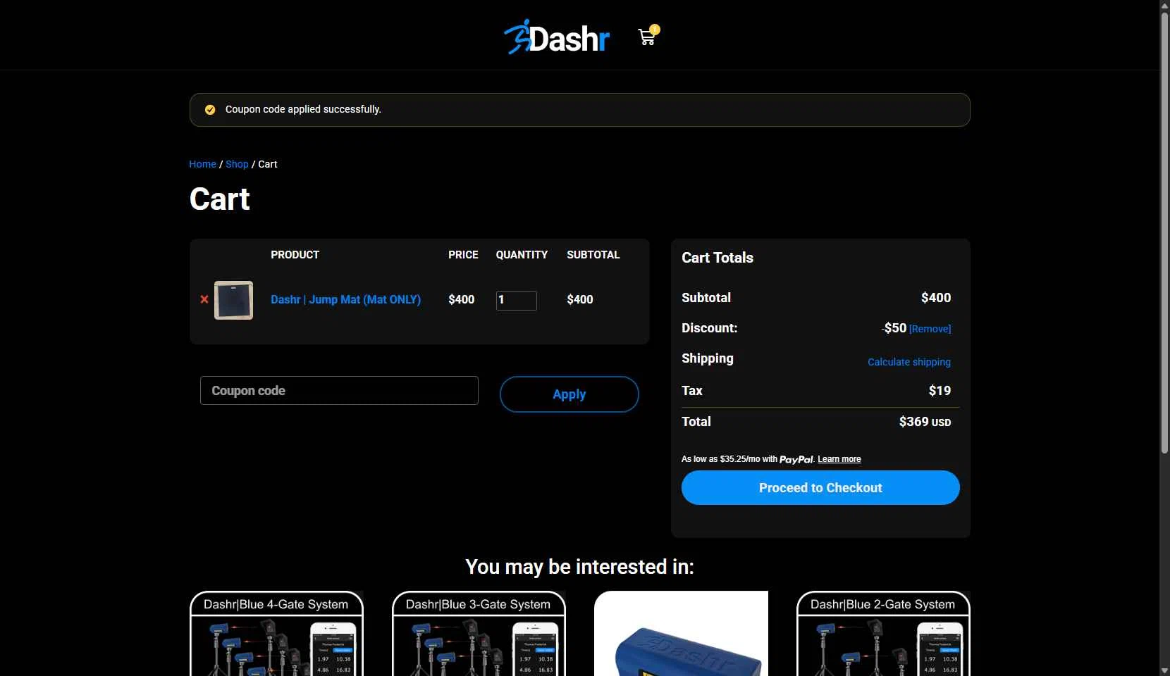 Dashr checkout page showing Dashr promo code box | Screenshot taken by SimplyCodes community member on Oct 7, 2025