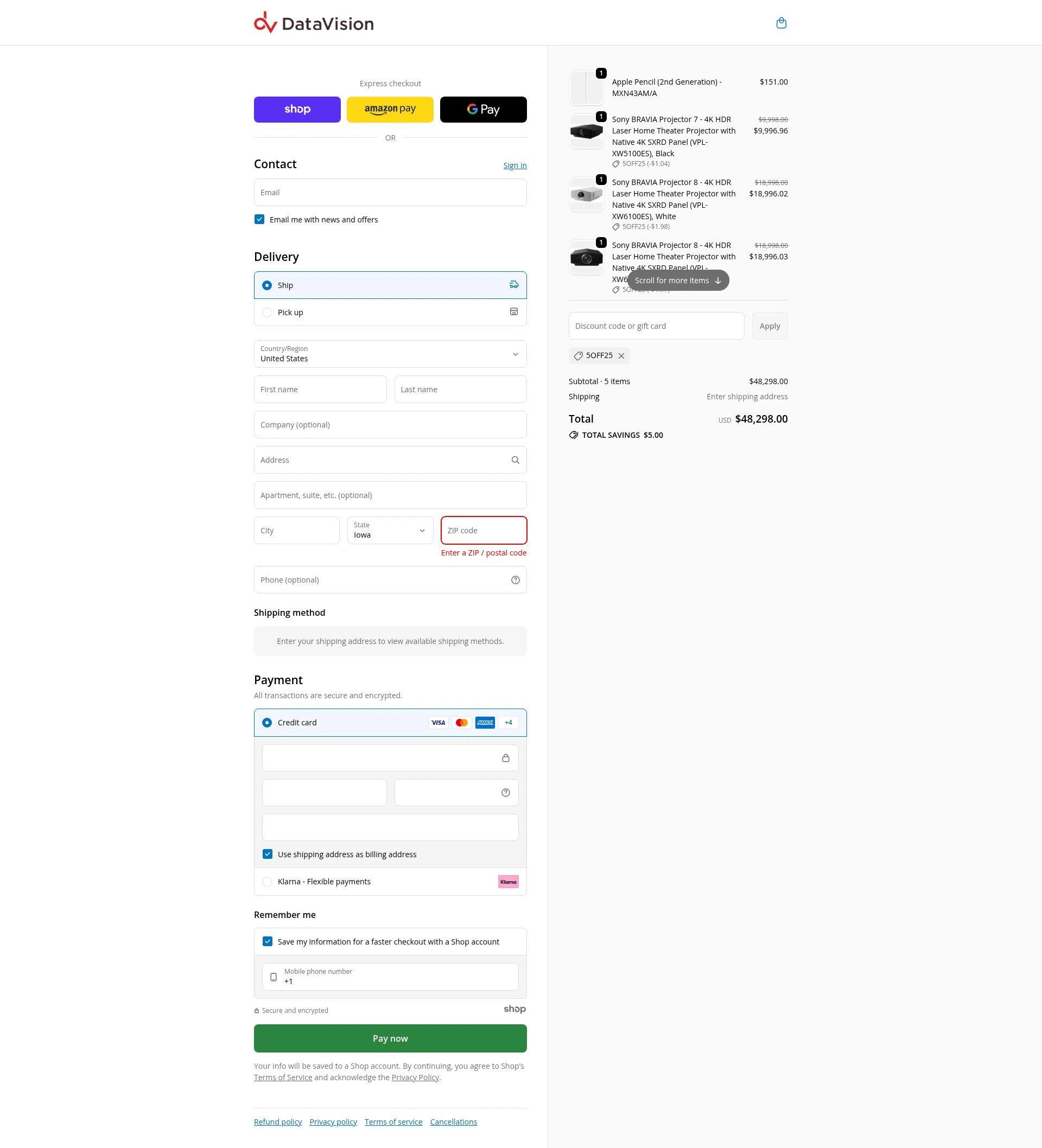 DataVision checkout page showing DataVision coupon code box | Screenshot taken by SimplyCodes community member on Dec 2, 2025