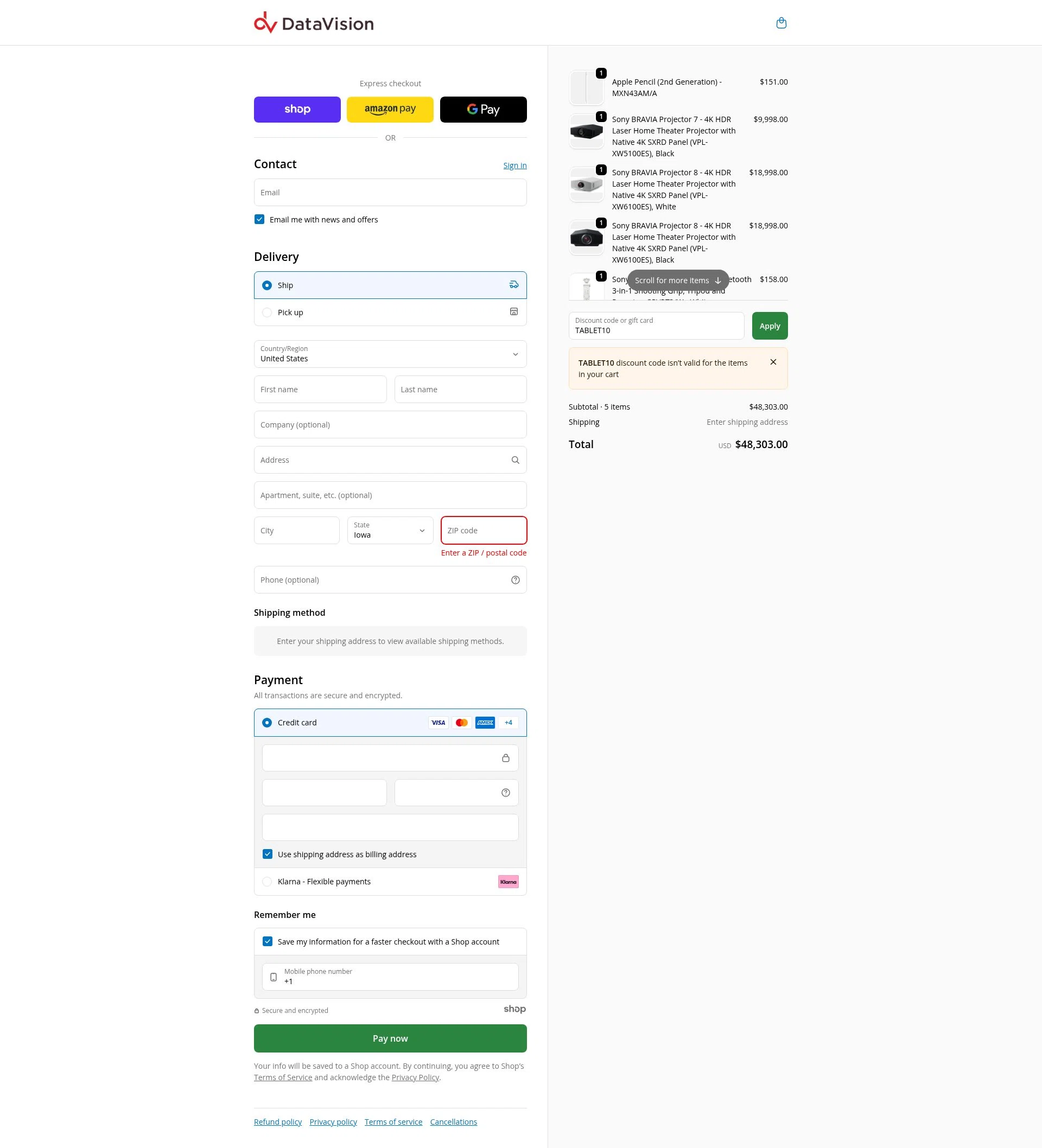 DataVision checkout page showing DataVision coupon code box | Screenshot taken by SimplyCodes community member on Dec 2, 2025