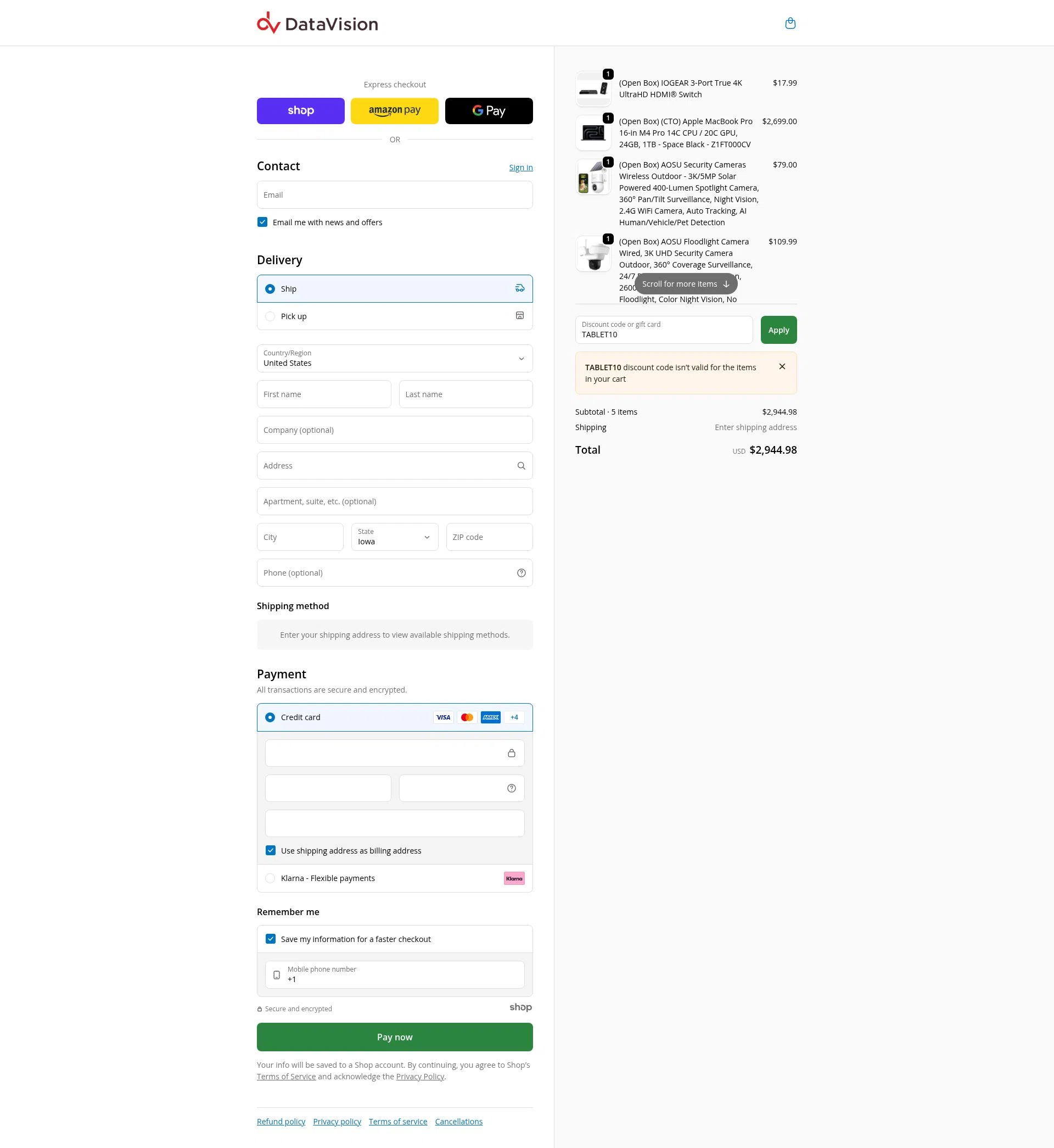 DataVision checkout page showing DataVision coupon code box | Screenshot taken by SimplyCodes community member on Dec 13, 2025