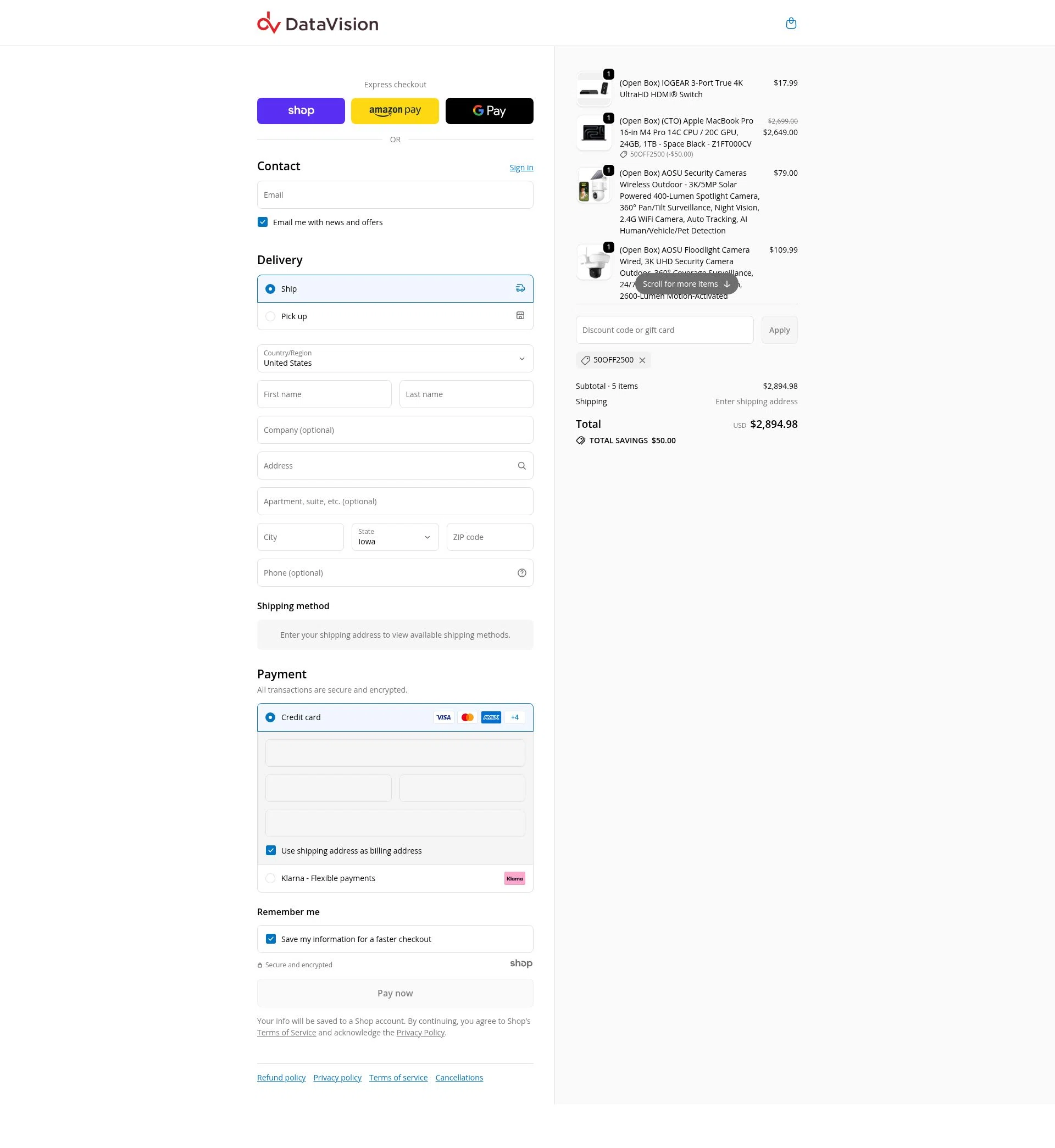 DataVision checkout page showing DataVision coupon code box | Screenshot taken by SimplyCodes community member on Dec 13, 2025