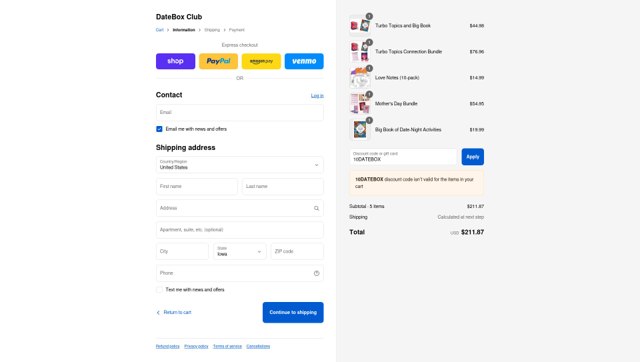 DateBox Club checkout page showing DateBox Club discount code box | Screenshot taken by SimplyCodes community member on Sep 6, 2025