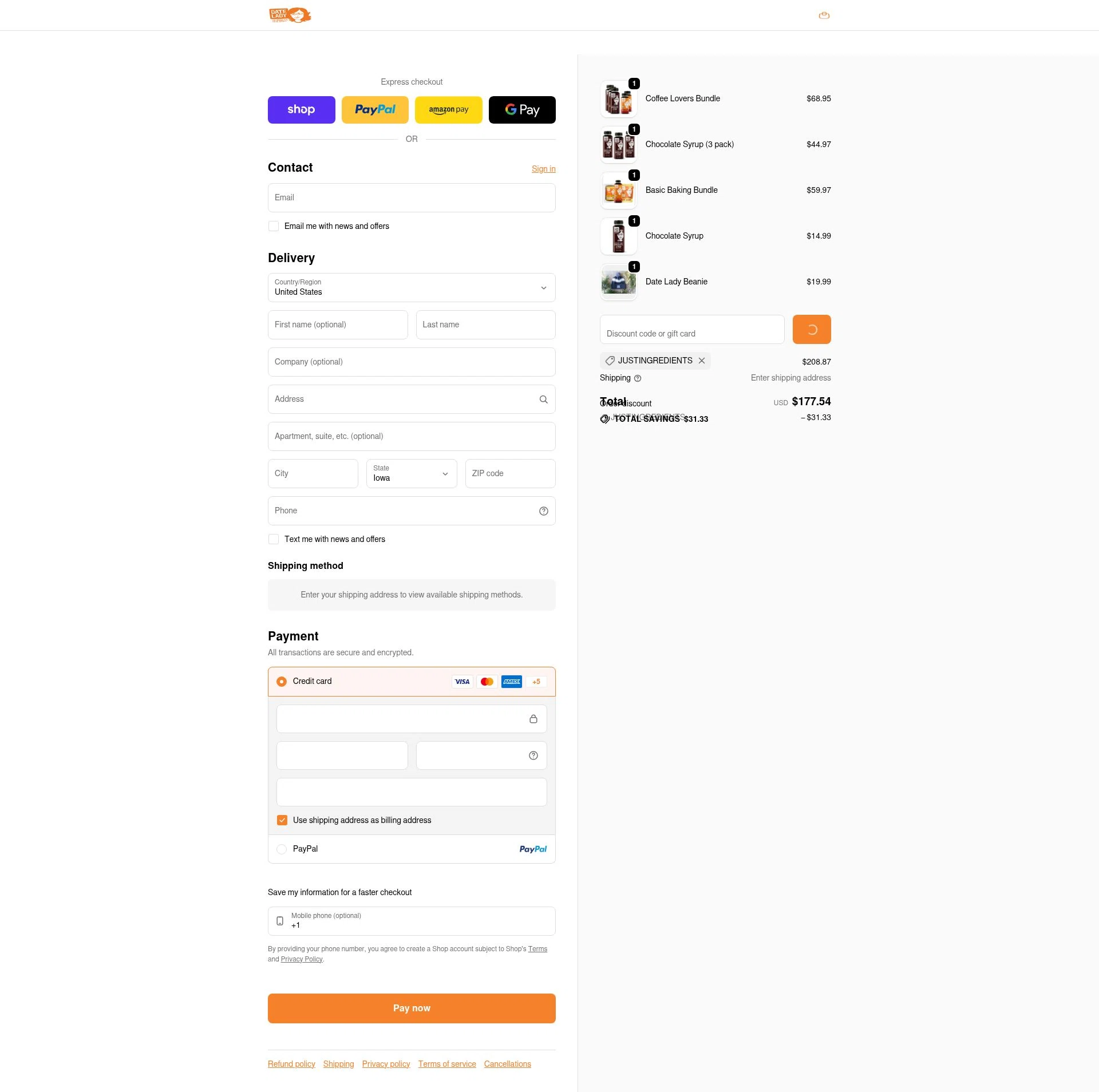 Date Lady checkout page showing Date Lady promo code box | Screenshot taken by SimplyCodes community member on Feb 5, 2026