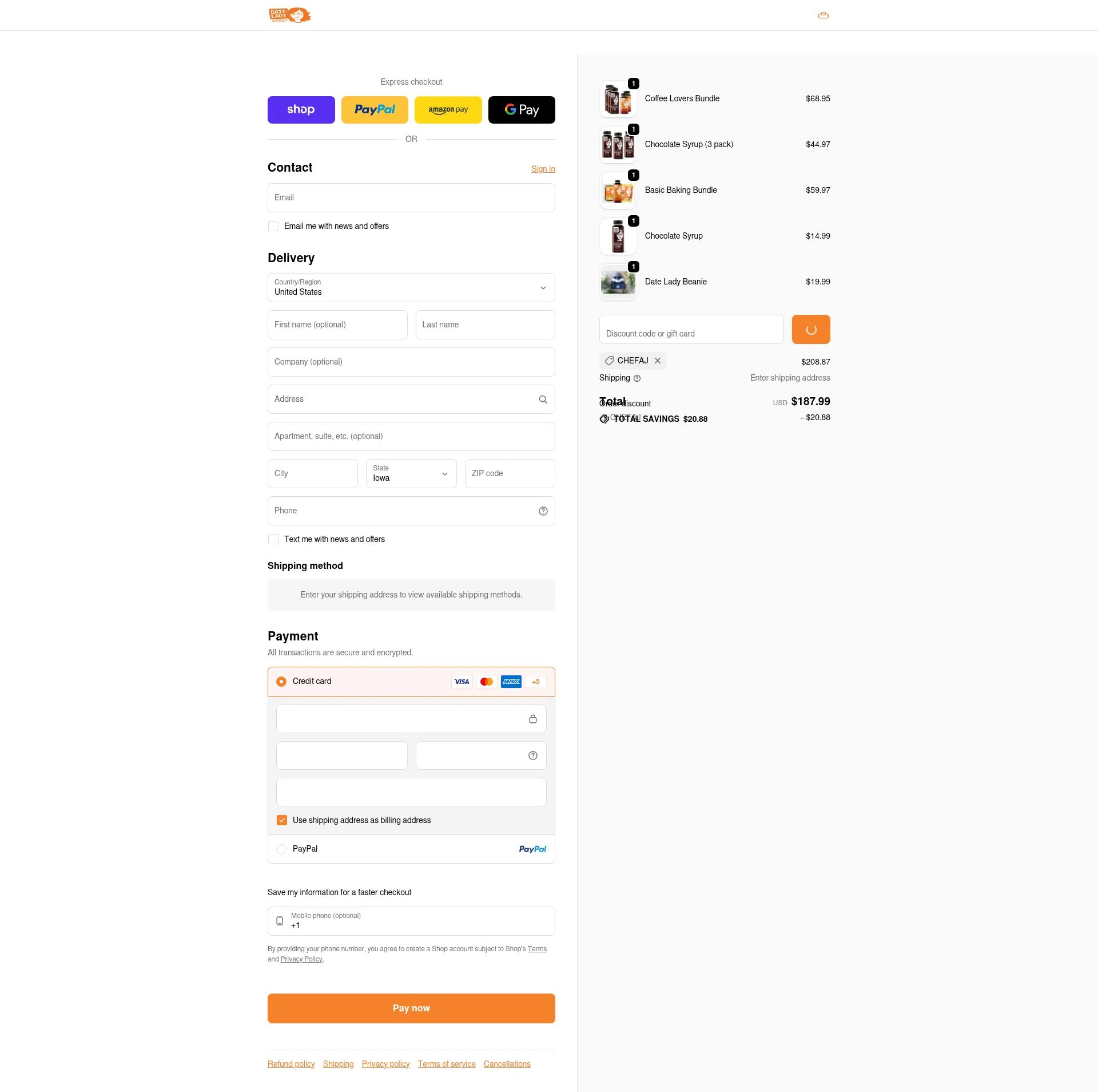 Date Lady checkout page showing Date Lady promo code box | Screenshot taken by SimplyCodes community member on Feb 5, 2026