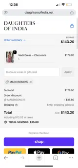 Daughters of India coupon verification screenshot
