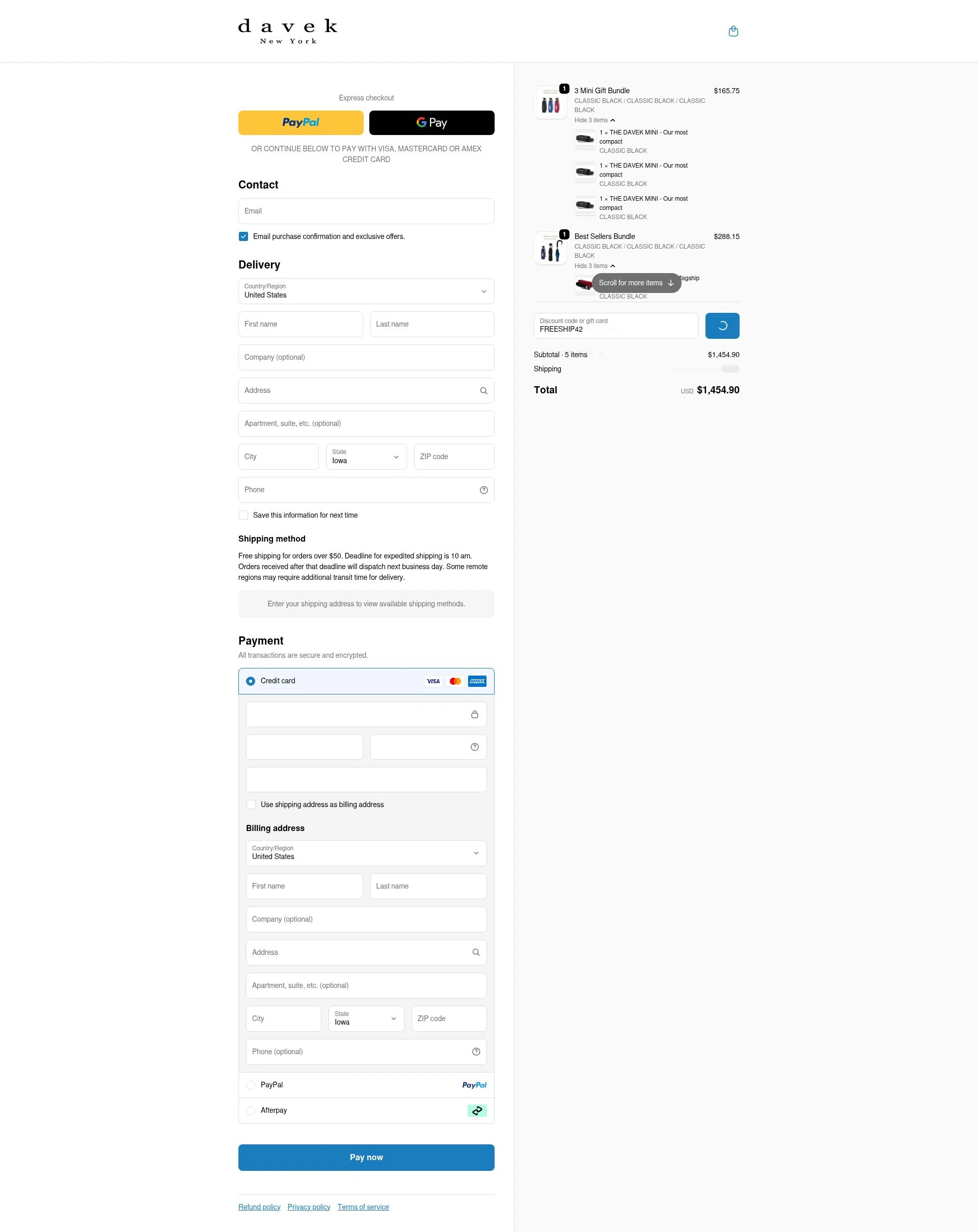 Davek Umbrellas checkout page showing Davek Umbrellas promo code box | Screenshot taken by SimplyCodes community member on Feb 20, 2026