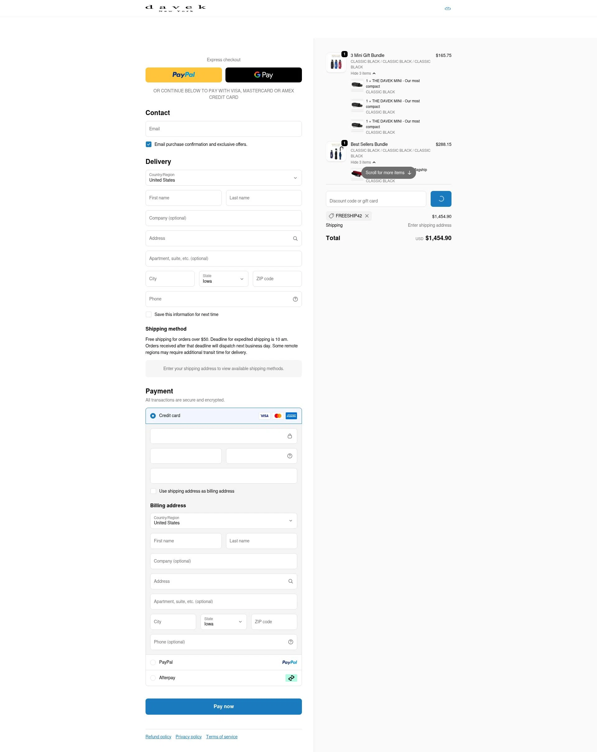 Davek Umbrellas checkout page showing Davek Umbrellas promo code box | Screenshot taken by SimplyCodes community member on Feb 25, 2026