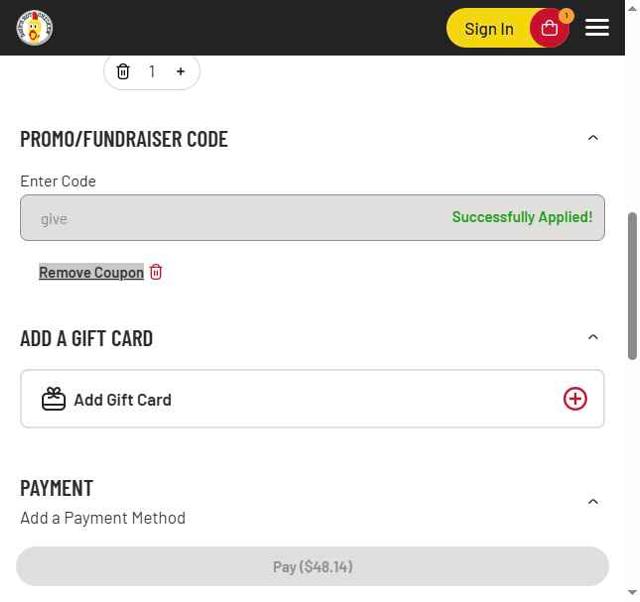 Dave’s Hot Chicken checkout page showing Dave’s Hot Chicken promo code box | Screenshot taken by SimplyCodes community member on Jul 7, 2025