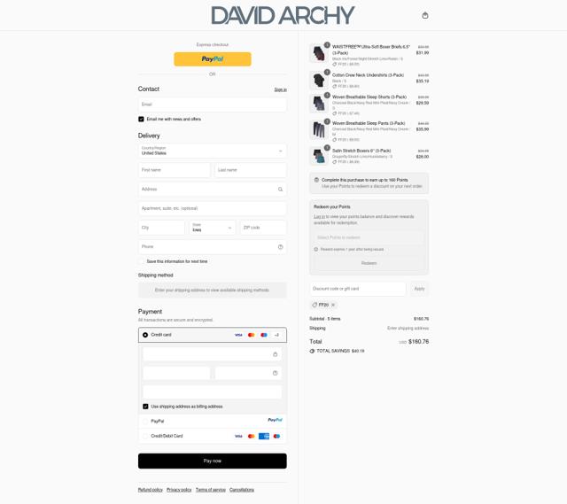 David Archy checkout page showing David Archy discount code box | Screenshot taken by SimplyCodes community member on Sep 12, 2025