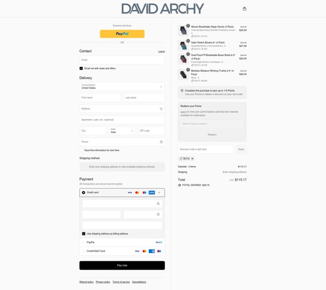David Archy checkout page showing David Archy discount code box | Screenshot taken by SimplyCodes community member on Aug 26, 2025