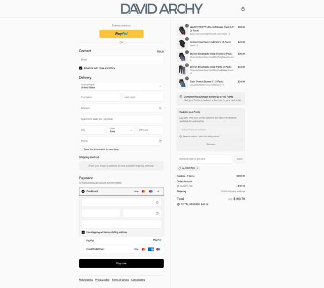 David Archy checkout page showing David Archy discount code box | Screenshot taken by SimplyCodes community member on Sep 12, 2025