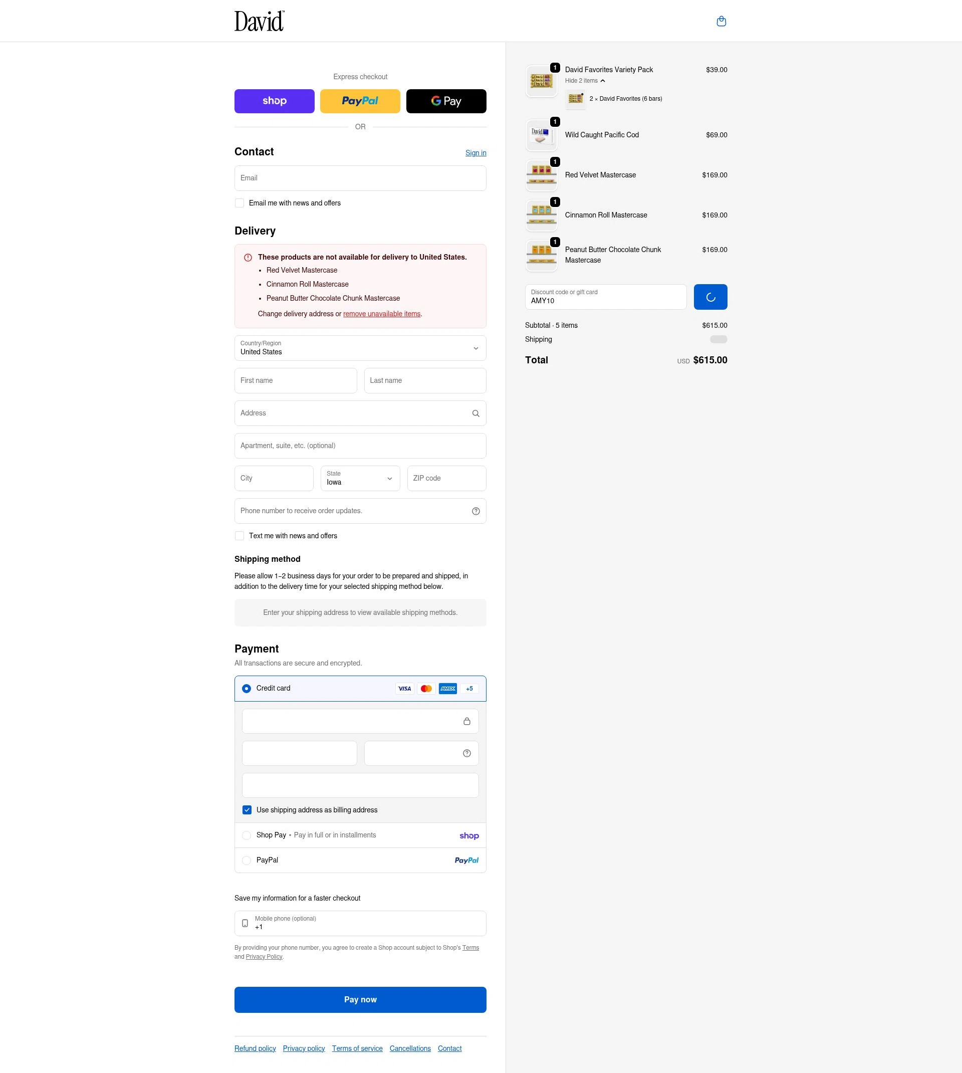 David Protein checkout page showing David Protein discount code box | Screenshot taken by SimplyCodes community member on Feb 2, 2026