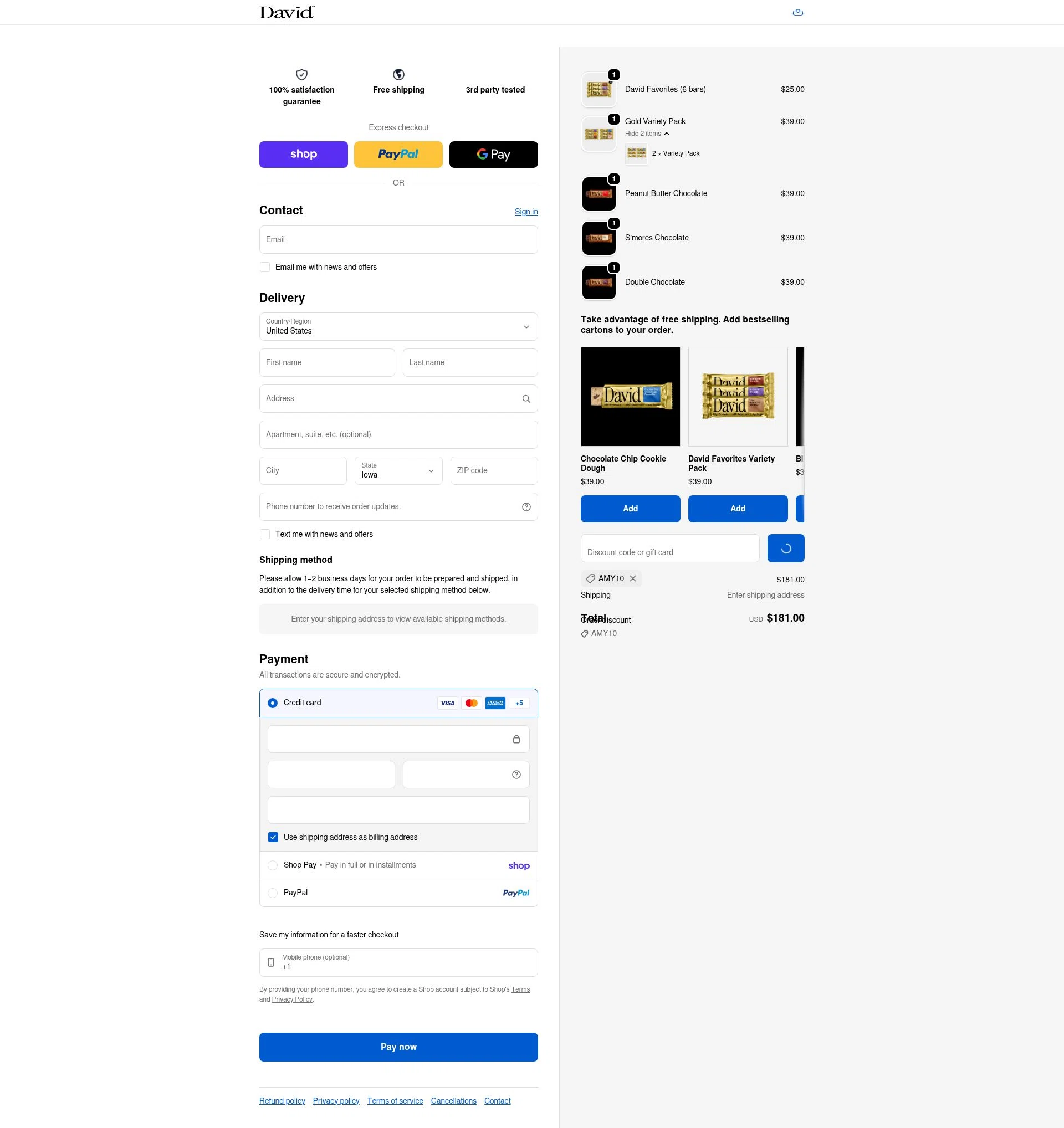 David Protein checkout page showing David Protein discount code box | Screenshot taken by SimplyCodes community member on Feb 6, 2026