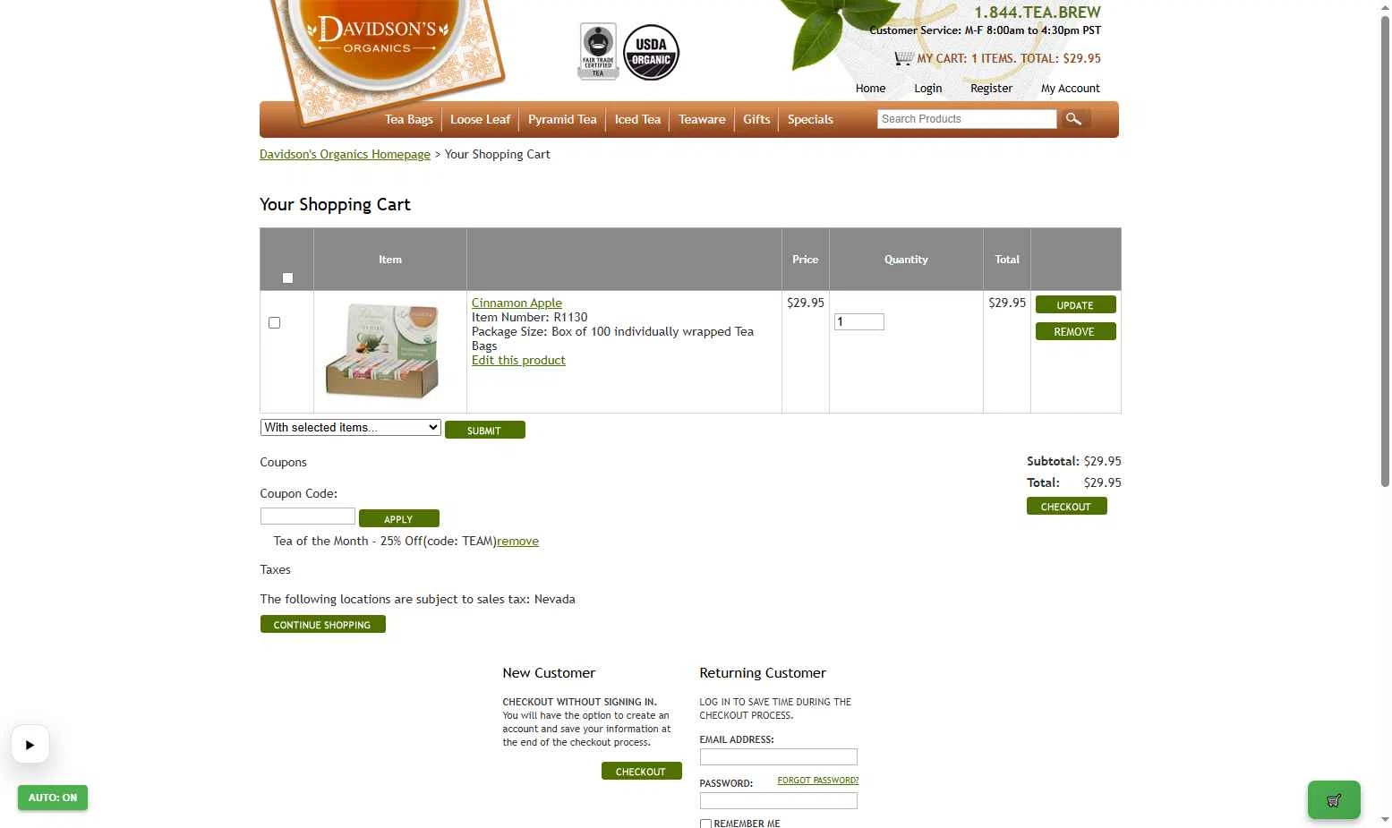 Davidson's Tea checkout page showing Davidson's Tea promo code box | Screenshot taken by SimplyCodes community member on Jan 31, 2026