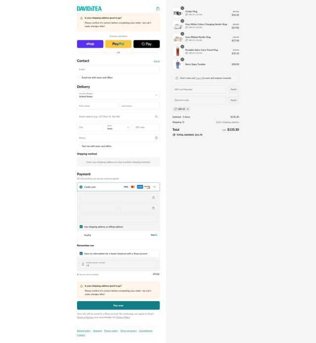 DAVIDsTEA checkout page showing DAVIDsTEA promo code box | Screenshot taken by SimplyCodes community member on Sep 8, 2025