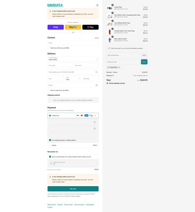DAVIDsTEA checkout page showing DAVIDsTEA promo code box | Screenshot taken by SimplyCodes community member on Sep 8, 2025