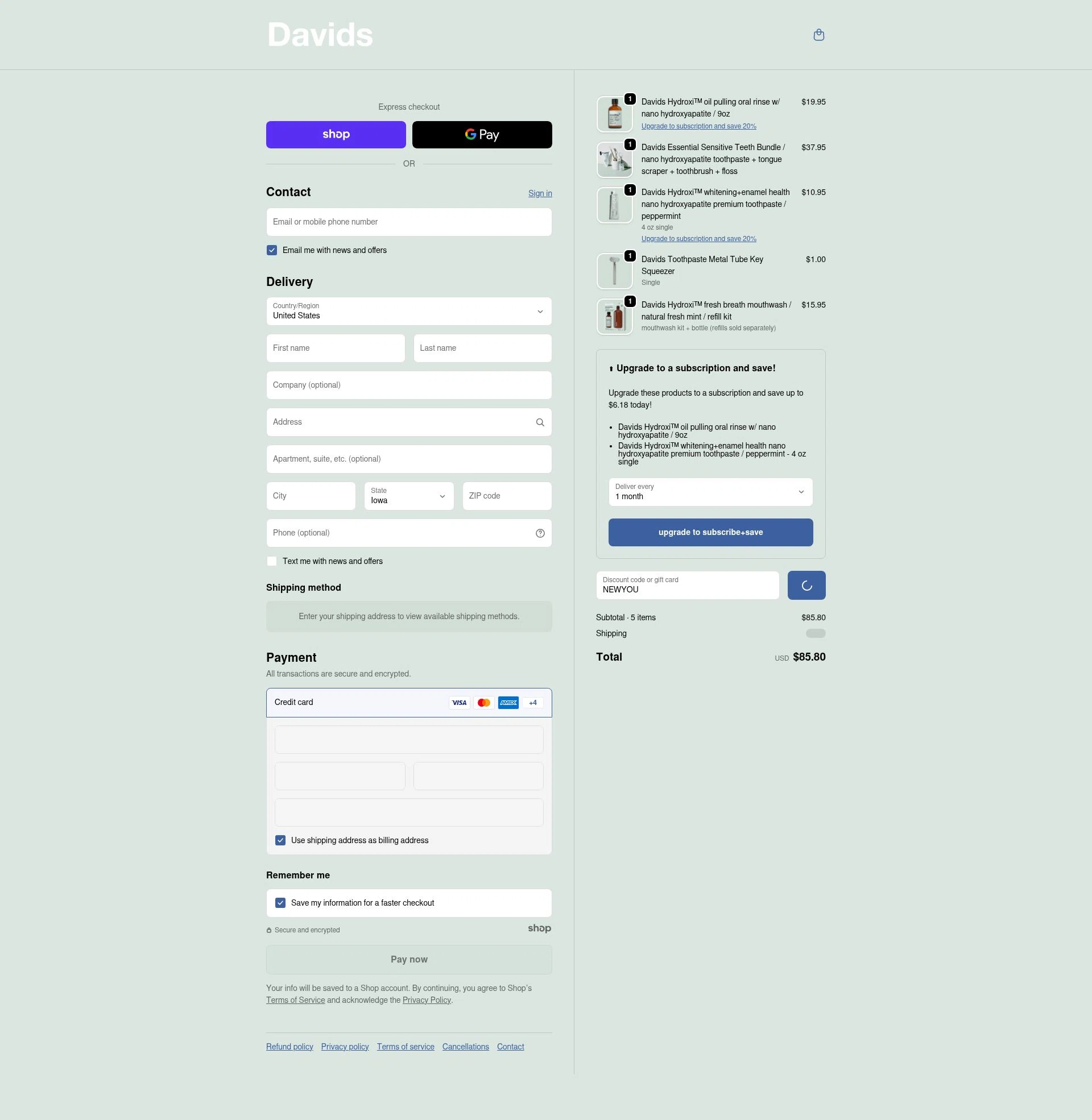 David USA checkout page showing David USA promo code box | Screenshot taken by SimplyCodes community member on Jan 6, 2026