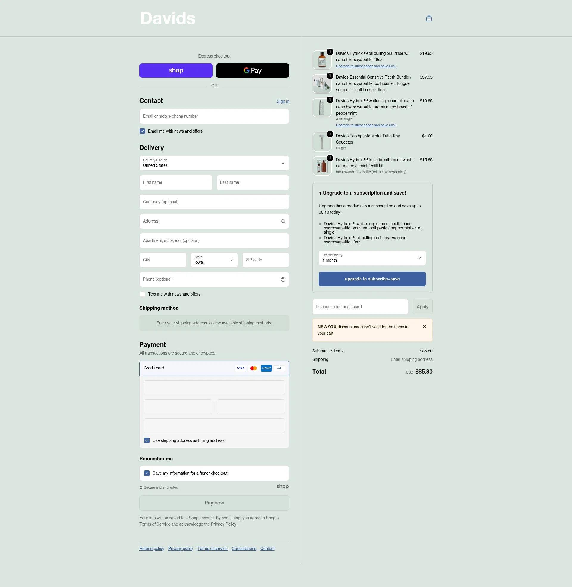 David USA checkout page showing David USA promo code box | Screenshot taken by SimplyCodes community member on Jan 1, 2026