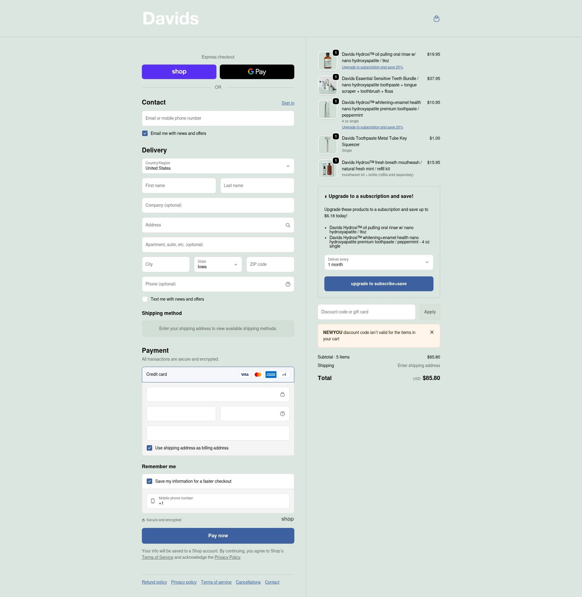 David USA checkout page showing David USA promo code box | Screenshot taken by SimplyCodes community member on Jan 11, 2026