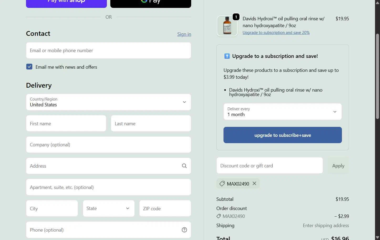 David USA checkout page showing David USA promo code box | Screenshot taken by SimplyCodes community member on Jan 11, 2026