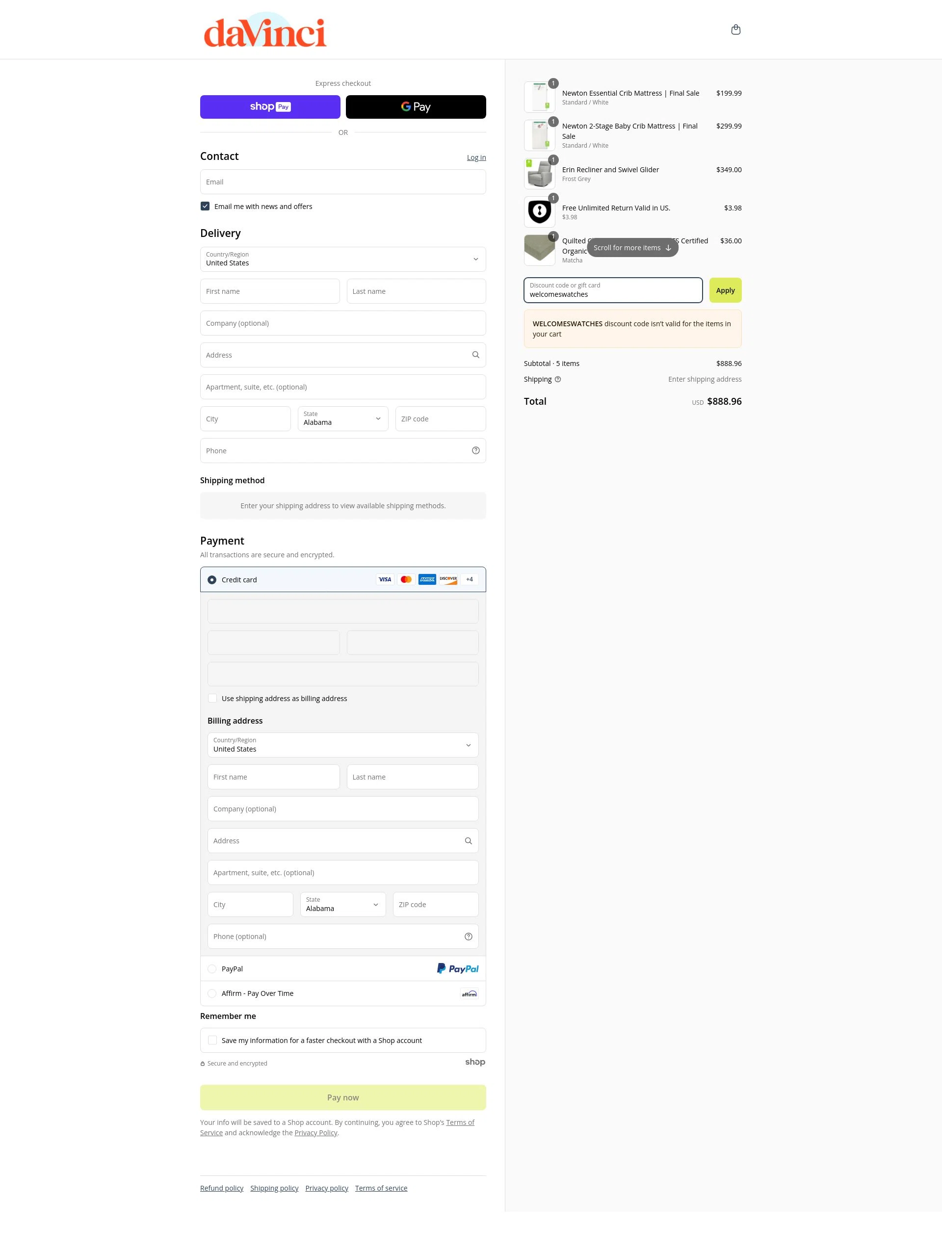 DaVinci checkout page showing DaVinci promo code box | Screenshot taken by SimplyCodes community member on May 9, 2025