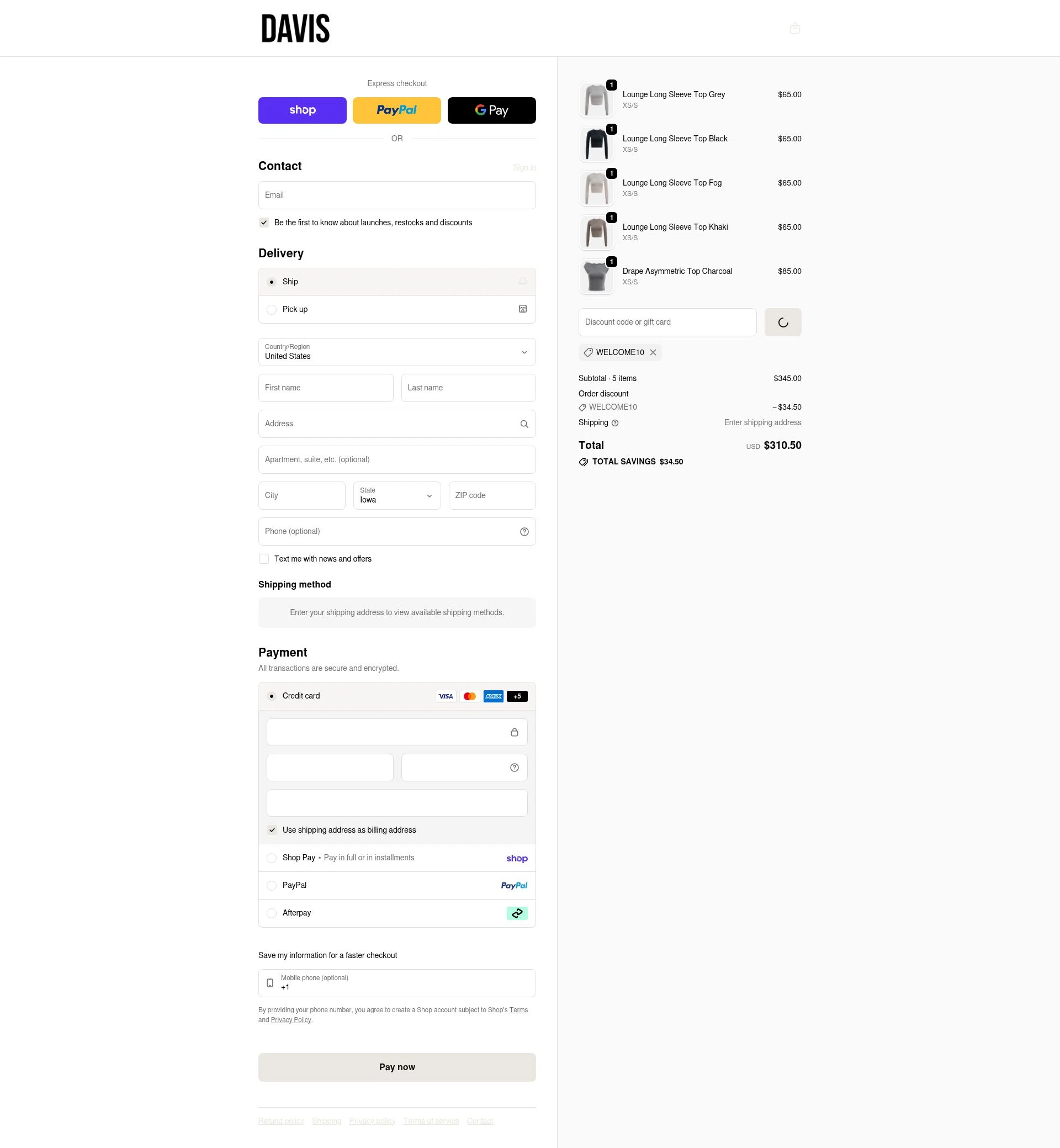 Davis Active checkout page showing Davis Active discount code box | Screenshot taken by SimplyCodes community member on Feb 10, 2026