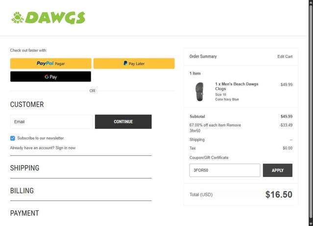 DAWGS checkout page showing DAWGS coupon code box | Screenshot taken by SimplyCodes community member on Sep 9, 2025