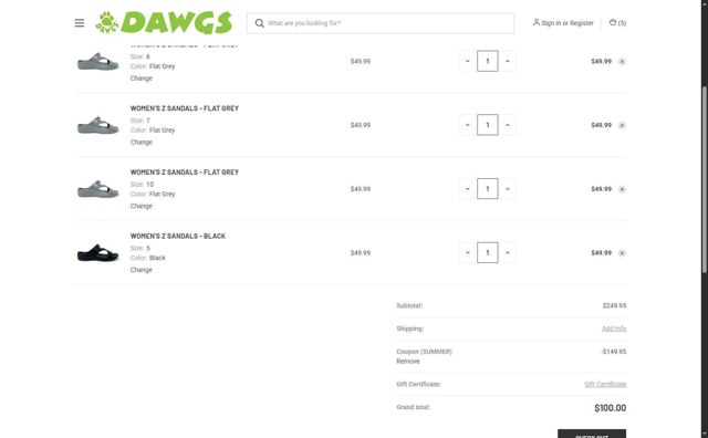 DAWGS checkout page showing DAWGS coupon code box | Screenshot taken by SimplyCodes community member on Aug 20, 2025