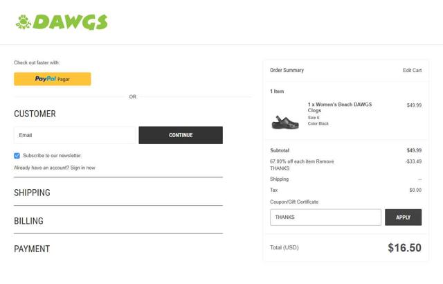 DAWGS checkout page showing DAWGS coupon code box | Screenshot taken by SimplyCodes community member on Sep 14, 2025
