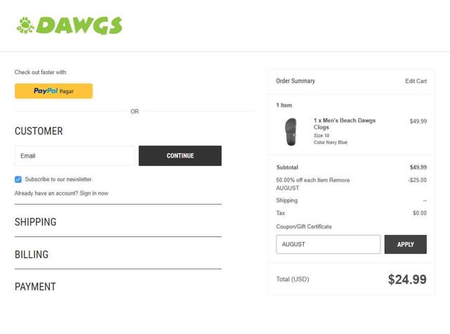 DAWGS checkout page showing DAWGS coupon code box | Screenshot taken by SimplyCodes community member on Sep 13, 2025