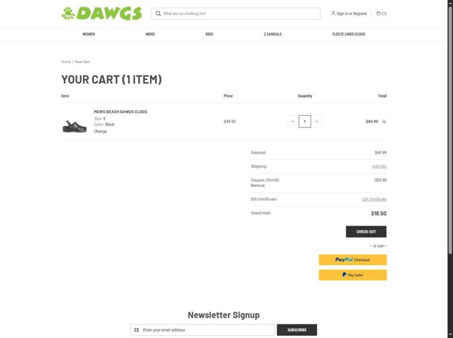 DAWGS checkout page showing DAWGS coupon code box | Screenshot taken by SimplyCodes community member on Aug 28, 2025