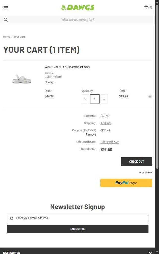 DAWGS checkout page showing DAWGS coupon code box | Screenshot taken by SimplyCodes community member on Aug 21, 2025