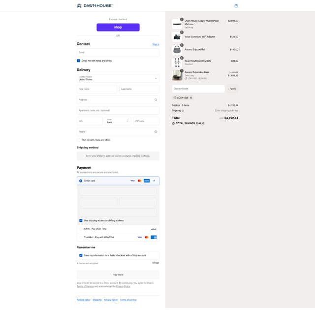 Dawn House Bed checkout page showing Dawn House Bed promo code box | Screenshot taken by SimplyCodes community member on Sep 16, 2025
