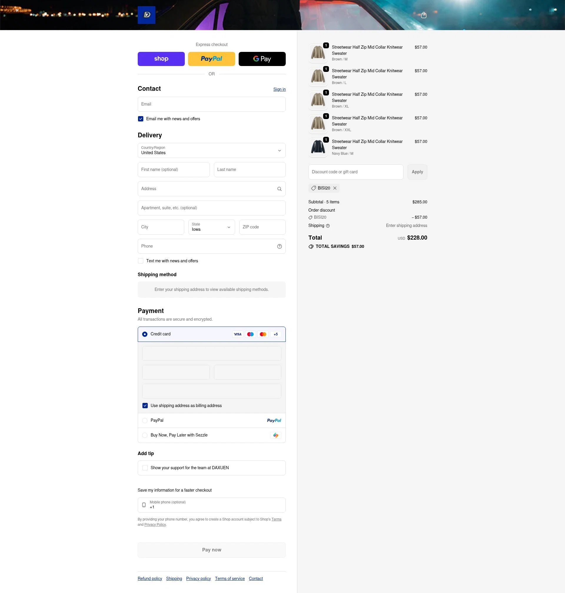 DAXUEN checkout page showing DAXUEN promo code box | Screenshot taken by SimplyCodes community member on Feb 21, 2026