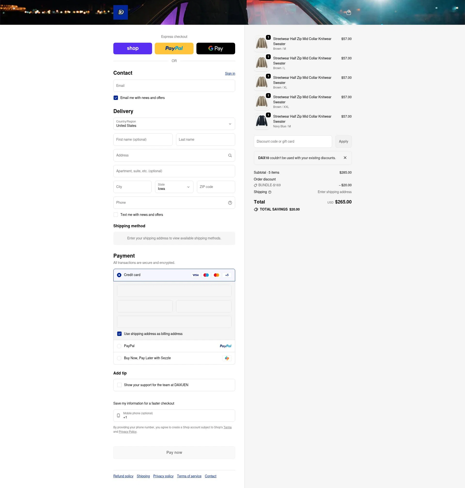 DAXUEN checkout page showing DAXUEN promo code box | Screenshot taken by SimplyCodes community member on Feb 21, 2026