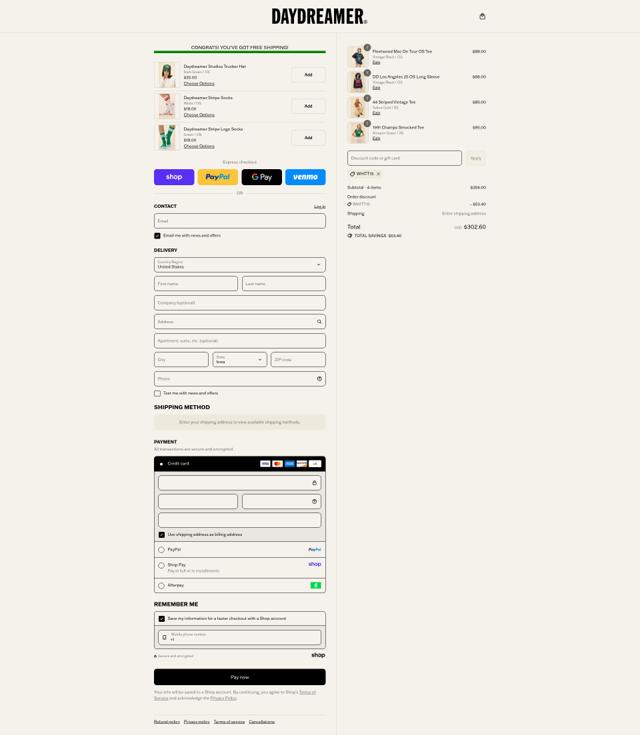 Daydreamer checkout page showing Daydreamer promo code box | Screenshot taken by SimplyCodes community member on Sep 9, 2025