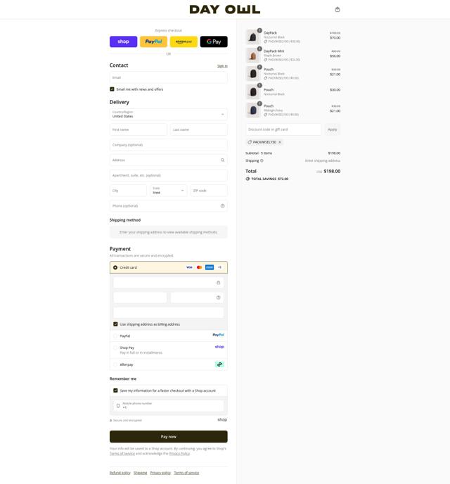 Day Owl checkout page showing Day Owl discount code box | Screenshot taken by SimplyCodes community member on Sep 12, 2025