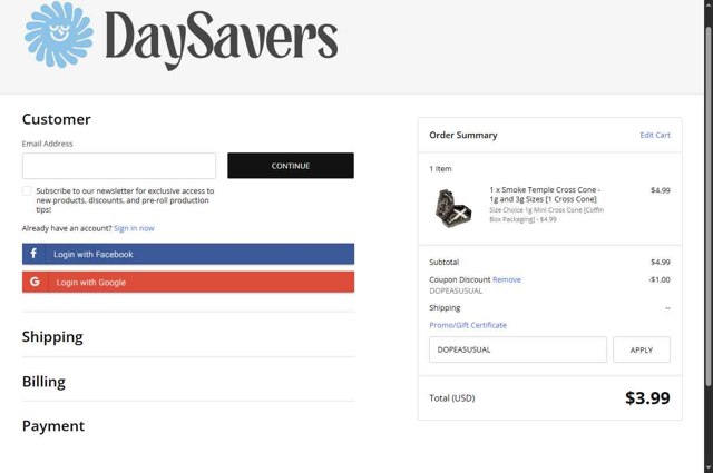 DaySavers checkout page showing DaySavers promo code box | Screenshot taken by SimplyCodes community member on Sep 4, 2025